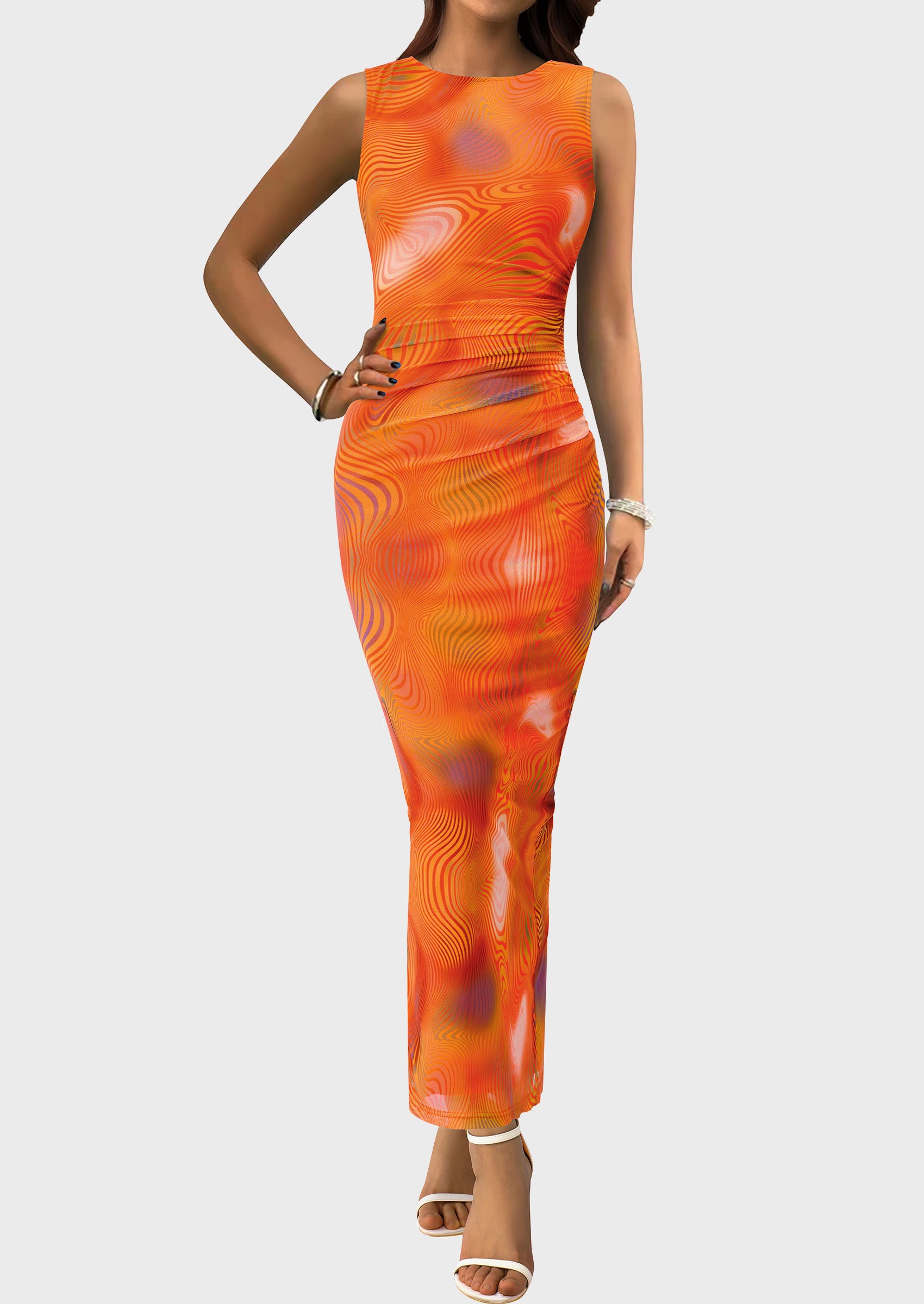 PRETTYGARDEN Wedding Guest Dresses for Women Spring Floral Bodycon Sleeveless Mesh Maxi Long Dress