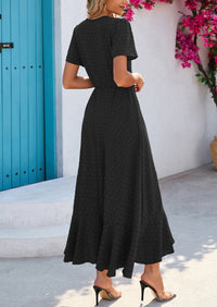 PRETTYGARDEN Women's Summer Maxi Dress Casual Wrap Floral Boho Short Sleeve V Neck Split Ruffle Beach Long Dresses