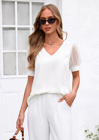PRETTYGARDEN Womens Tops Dressy Casual Puff Sleeve Chiffon Blouses V Neck Business Work Shirts 2026 Summer Fashion Clothing