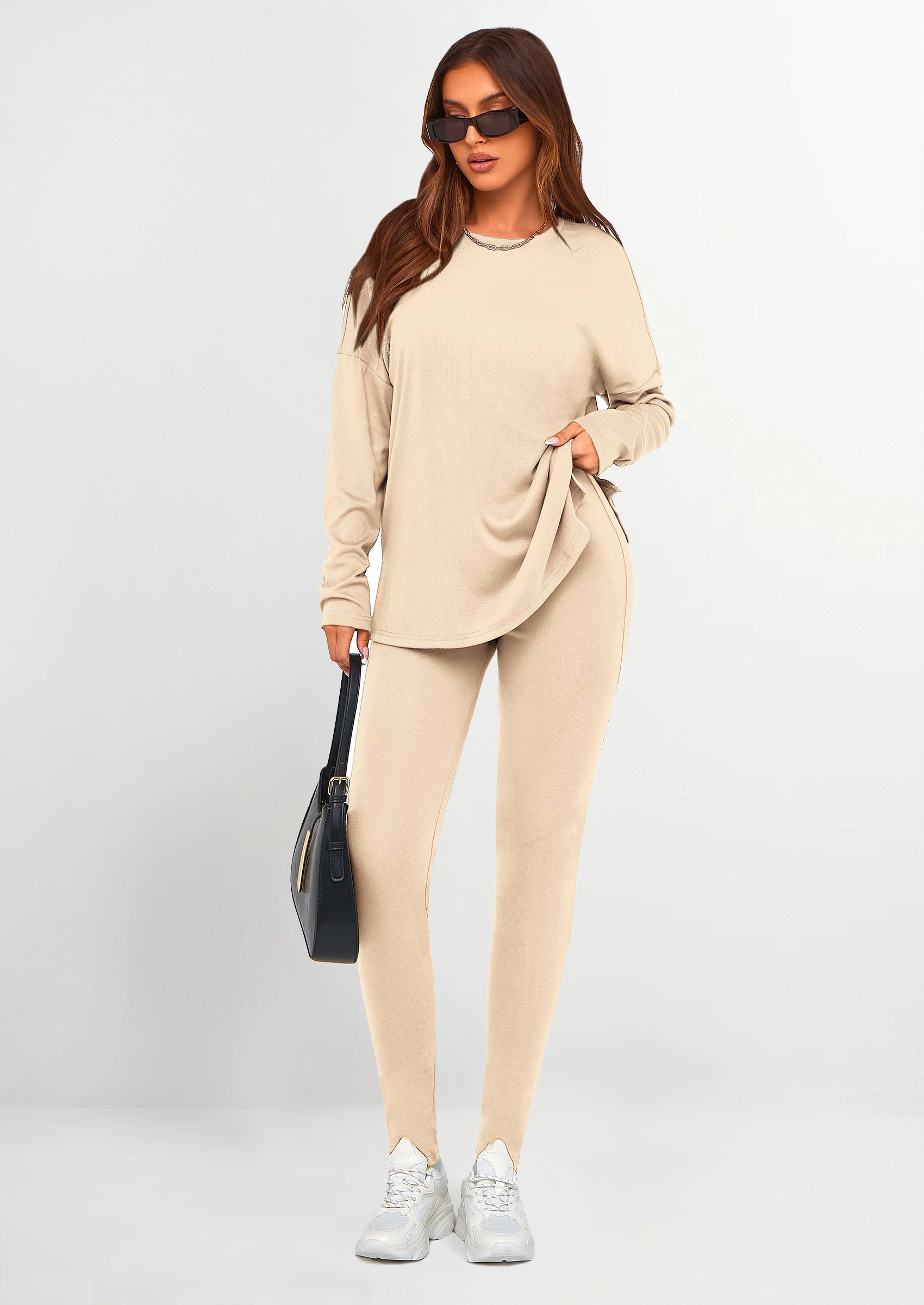 PRETTYGARDEN 2 Piece Outfits Casual Long Sleeve Tunic Tops Legging Pants Lounge Sets Sweatsuits