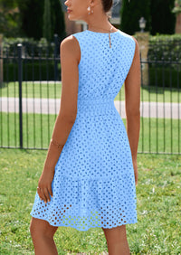 PRETTYGARDEN Women's Summer Dresses Sleeveless V Neck Eyelet Hollow Out Swing A Line Beach Vacation Sun Dress