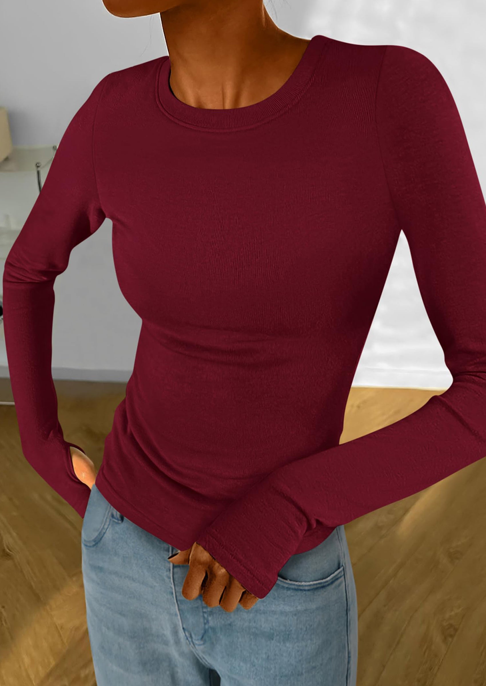 BTFBM Women's Casual Tops Spring Fall Outfits Long Sleeve Shirt Crewneck Workout Stretchy Slim Fit Going Out Top