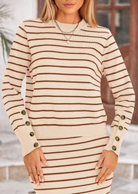 PRETTYGARDEN 2 Piece Skirts Sets For Women Fall Fashion Striped Sweater Dress Knit Lounge Travel Outfits Winter Clothing