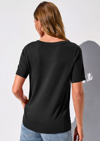 PRETTYGARDEN Womens Short Sleeve Sweater V Neck Trendy Pullover Tops Summer Spring Loose Lightweight Casual Blouse PRETTYGARDEN