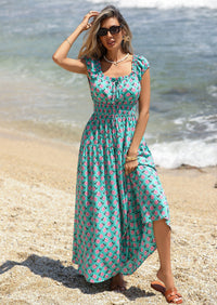 PRETTYGARDEN Women's Boho Maxi Dress Summer Cap Sleeve Long Flowy Beach Vacation Floral Sundresses Spring Resort Wear PRETTYGARDEN