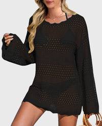 Long Sleeve Knit Crochet Bathing Beach Vacation Cover Up Dresses