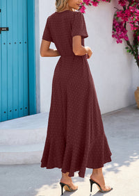 PRETTYGARDEN Women's Summer Maxi Dress Casual Wrap Floral Boho Short Sleeve V Neck Split Ruffle Beach Long Dresses