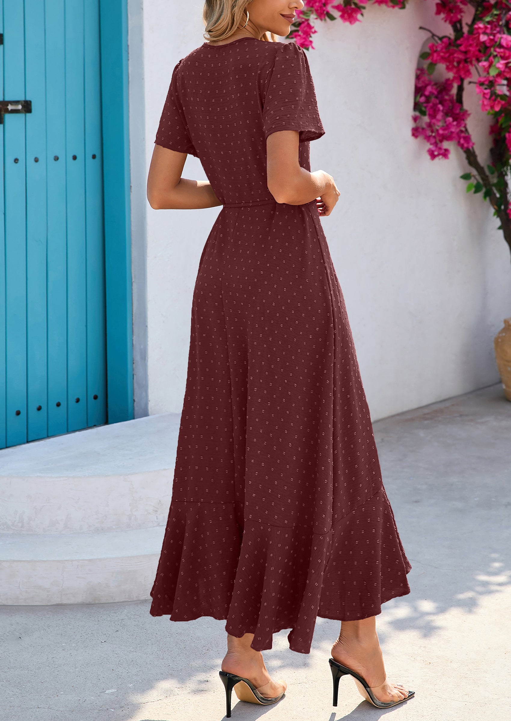 PRETTYGARDEN Women's Summer Maxi Dress Casual Wrap Floral Boho Short Sleeve V Neck Split Ruffle Beach Long Dresses