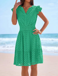 PRETTYGARDEN Women's Summer Sundresses Eyelet Cap Sleeve V Neck Short Boho Wedding Guest Dress Beach Vacation Clothes PRETTYGARDEN