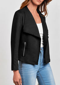 PRETTYGARDEN Women's Faux Suede Jackets Fashion Fall Clothes Long Sleeve Open Front Cropped Coat Outwear