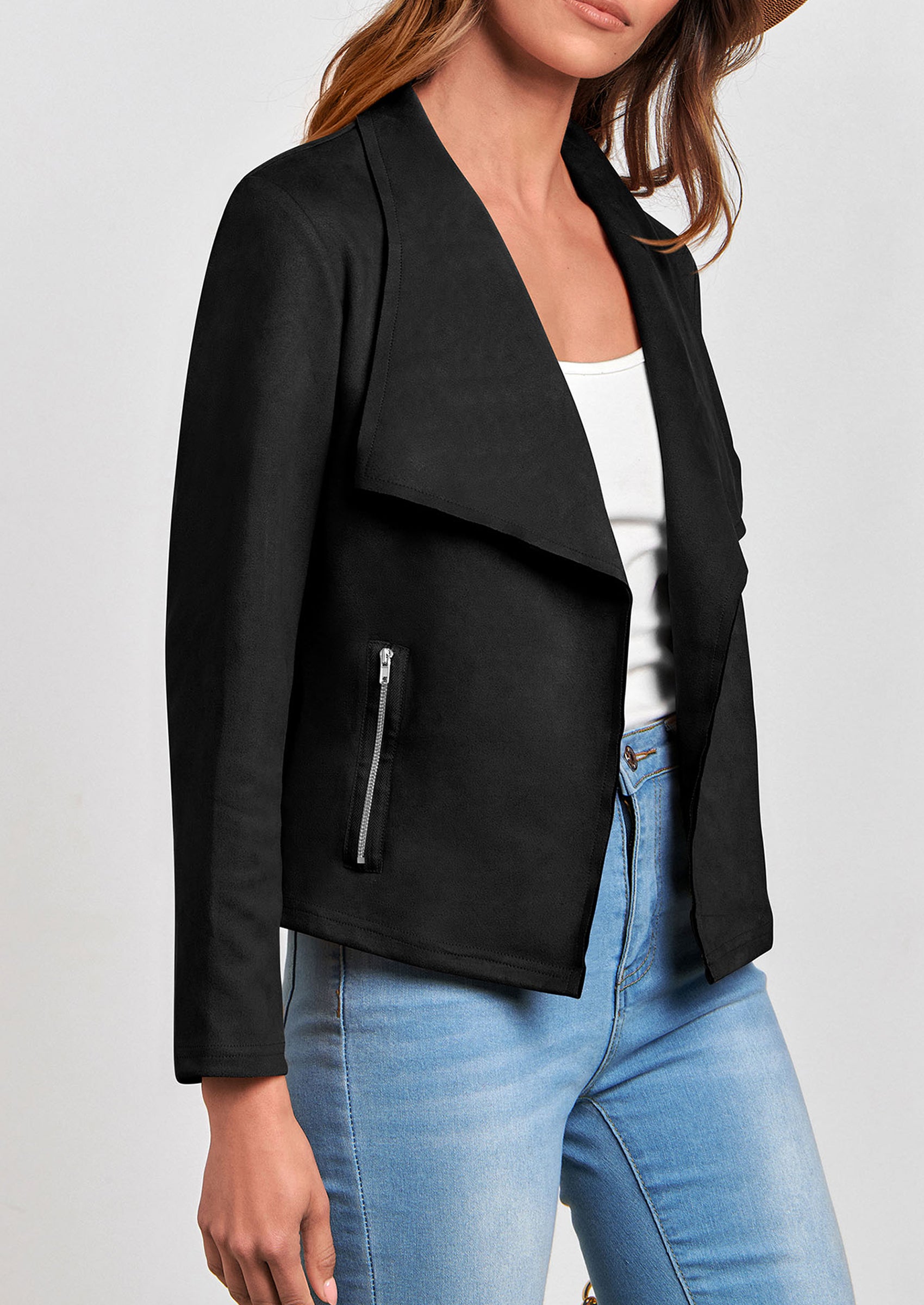 PRETTYGARDEN Women's Faux Suede Jackets Fashion Fall Clothes Long Sleeve Open Front Cropped Coat Outwear