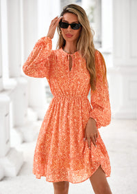 PRETTYGARDEN Women's Fall Boho Dresses Floral Long Sleeve V Neck Mini Flowy Wedding Guest Dress Trendy Vacation Outfits