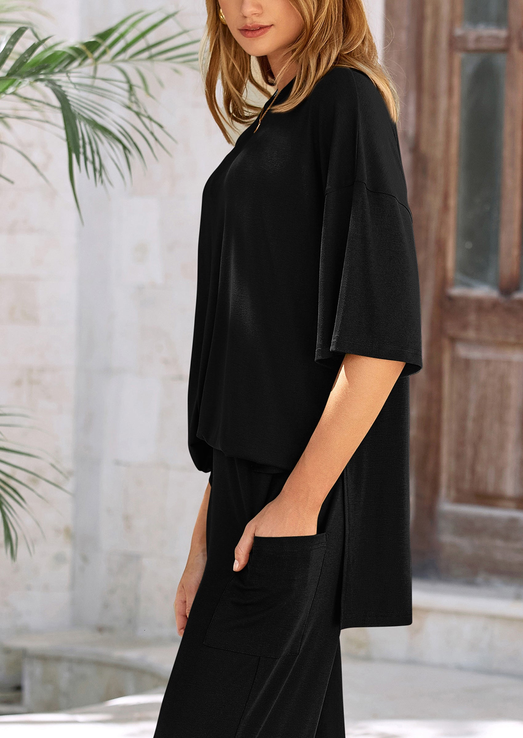 PRETTYGARDEN Women's 2 Piece Outfits Casual Short Sleeve Pullover Tops and Wide Leg Pants Lounge Sets Tracksuits