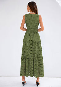 PRETTYGARDEN Summer Dresses for Women Sundresses Sleeveless V Neck Eyelet A Line Flowy Beach Vacation Spring Maxi Dress PRETTYGARDEN