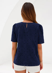 PRETTYGARDEN Women's Puff Short Sleeve Eyelet Shirts Summer Lace Blouses Dressy Casual Work Tops Spring Teacher Clothes PRETTYGARDEN