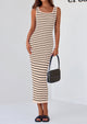 Womens Summer Tank Dress Casual Sleeveless Striped Ribbed Knit Long Dresses Beach Vacation Sundress