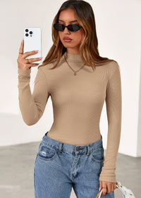 PRETTYGARDEN Women's Turtleneck Long Sleeve Shirts Fall Basic Tees Ribbed Fitted Tops Thermal Layering Knit Top Clothes