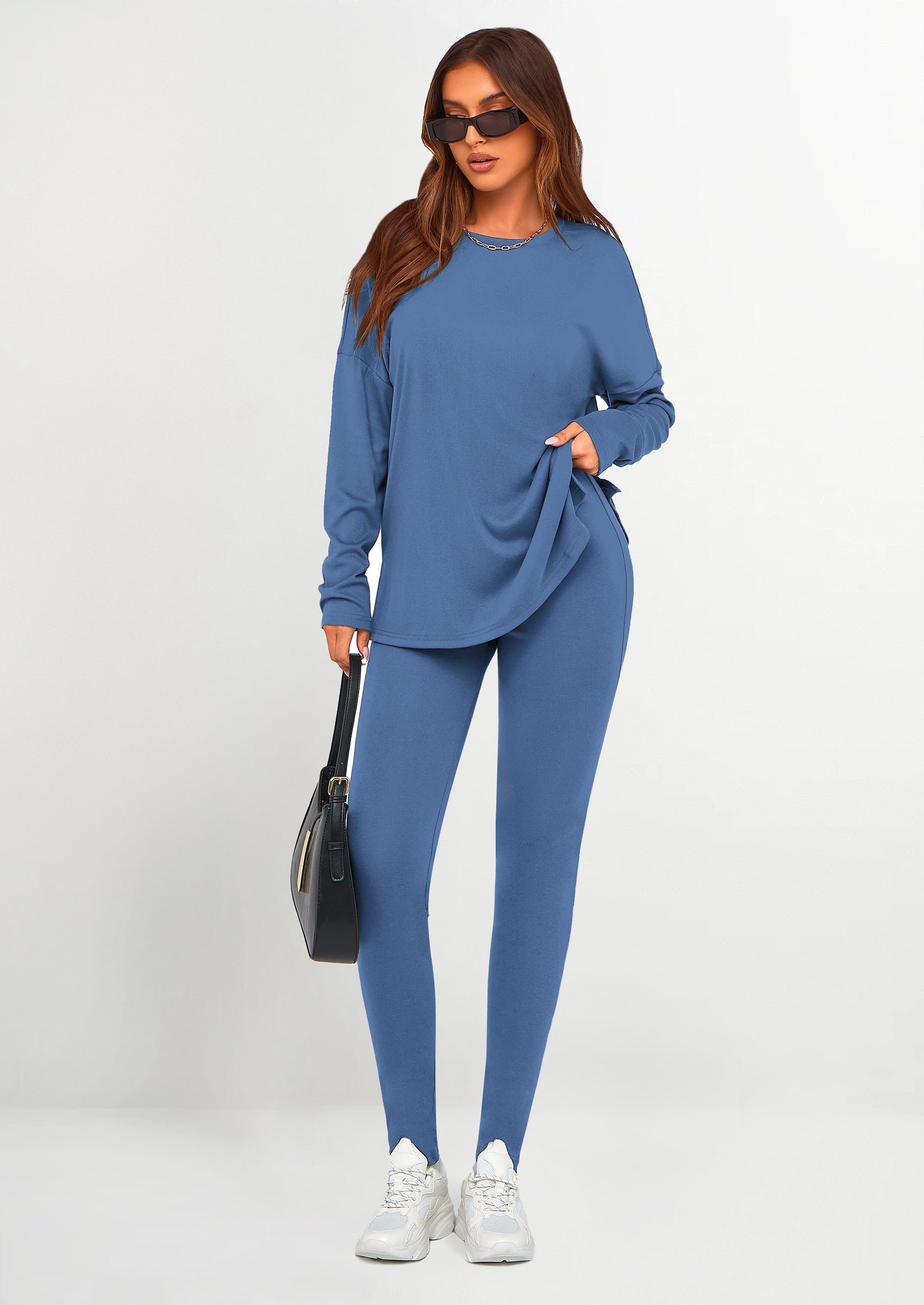 2 piece long sleeve dress with leggings PRETTYGARDEN 2 Piece Outfits Casual Long Sleeve Tunic Tops Legging Pan