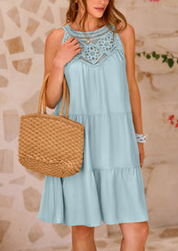 BTFBM Women Summer Halter Dresses Casual Spring 2025 Sleeveless A-Line Tiered Swing Mini Dress Beach Vacation Sundress