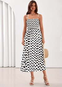 PRETTYGARDEN Womens Summer Dresses Spring Sleeveless Spaghetti Straps Casual Midi Dress Polka Dot Smocked Beach Sundress PRETTYGARDEN
