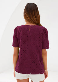 PRETTYGARDEN Women's Puff Short Sleeve Eyelet Shirts Summer Lace Blouses Dressy Casual Work Tops Spring Teacher Clothes PRETTYGARDEN