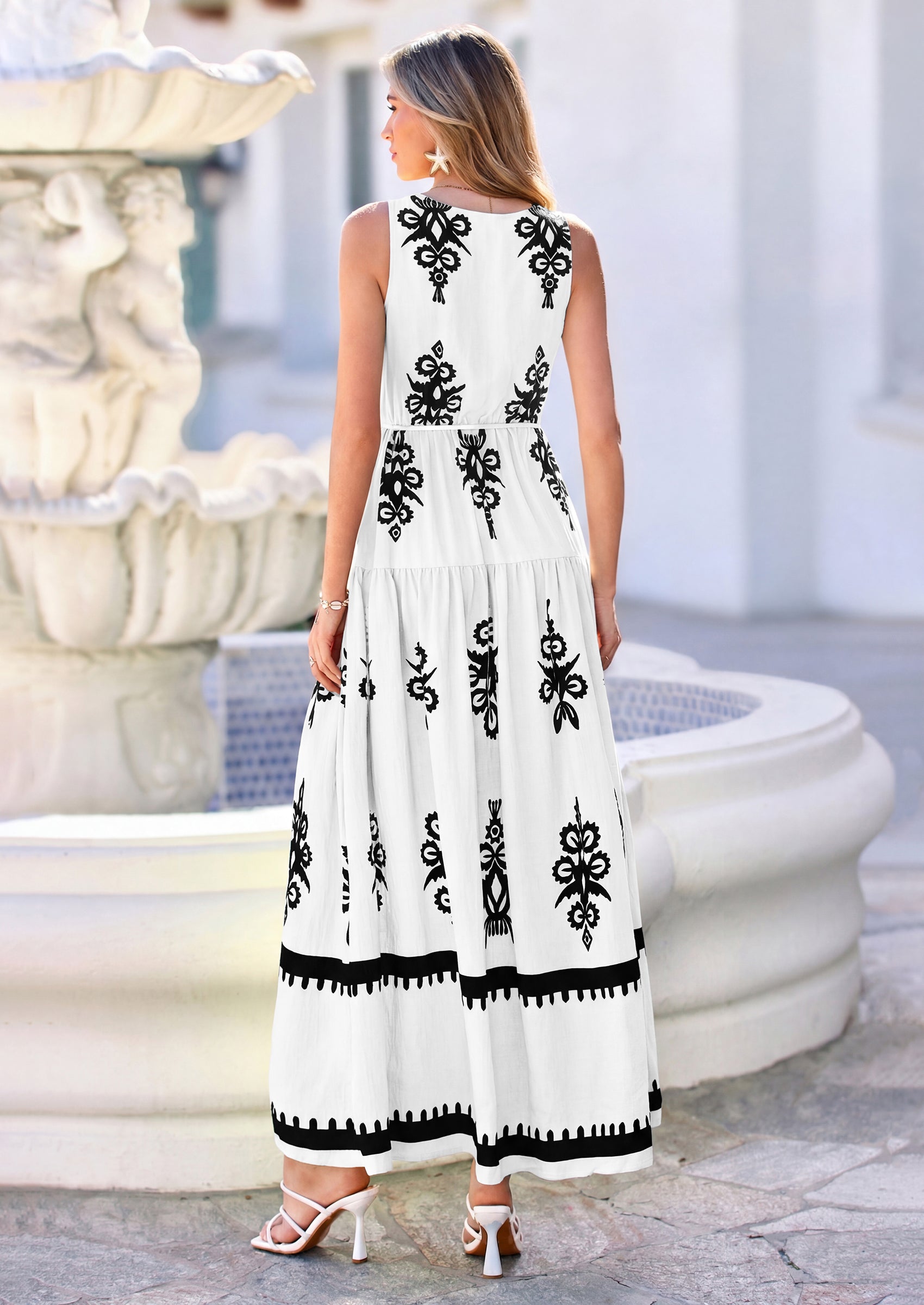 PRETTYGARDEN Womens Floral Maxi Dress Sleeveless Vneck Belt Ruffle Long Dresses Boho Summer Beach Vacation Clothes