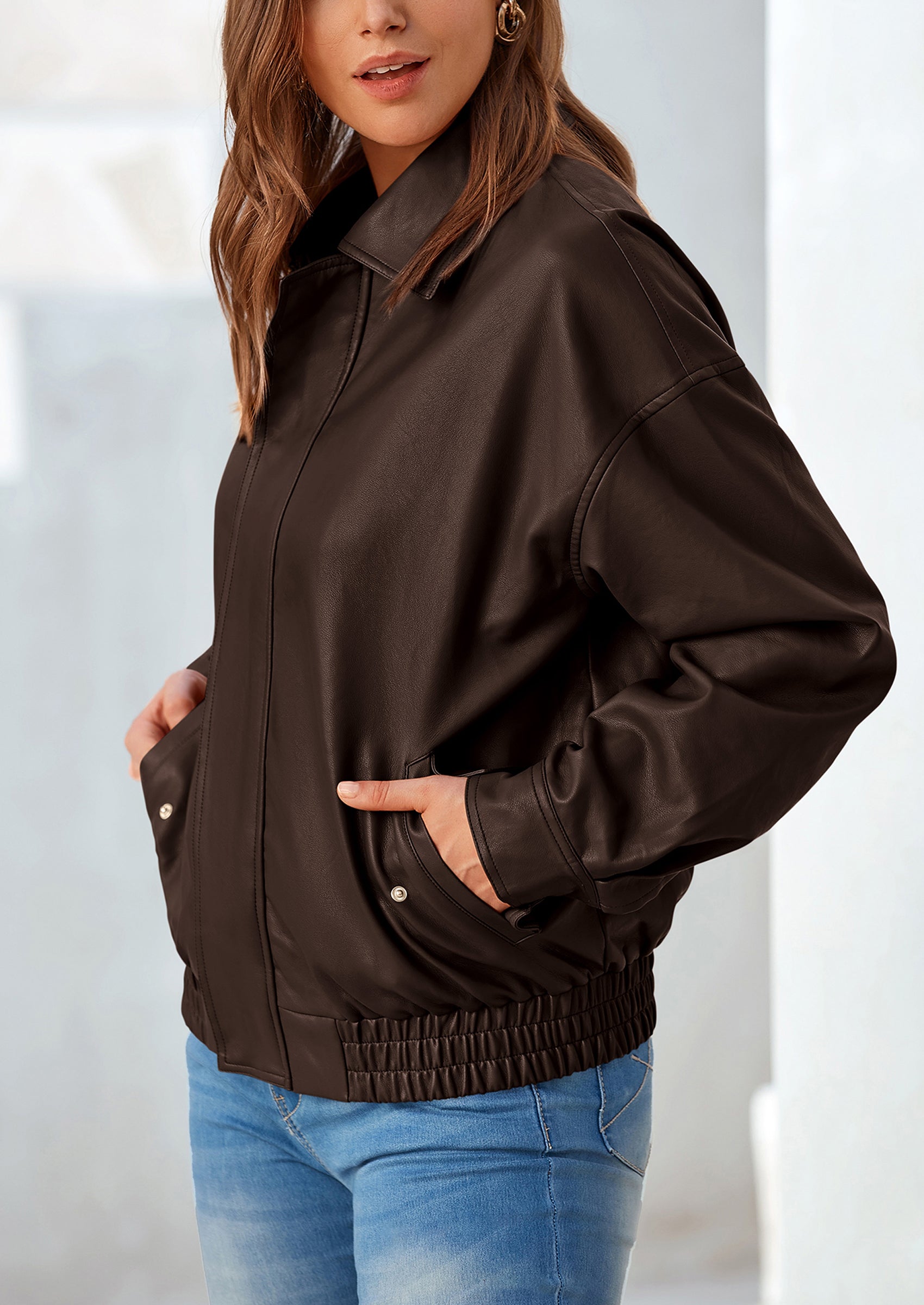 PRETTYGARDEN Women's Faux Leather Motorcycle Jacket Trendy Fall Spring Clothes Oversized Zip Up Winter Coat Outerwear