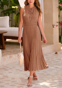 PRETTYGARDEN Women's Midi Summer Dresses Casual V Neck Swiss Dot Ruffle Sleeveless A Line Beach Sun Dress