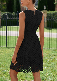 PRETTYGARDEN Women's Summer Dresses Sleeveless V Neck Eyelet Hollow Out Swing A Line Beach Vacation Sun Dress