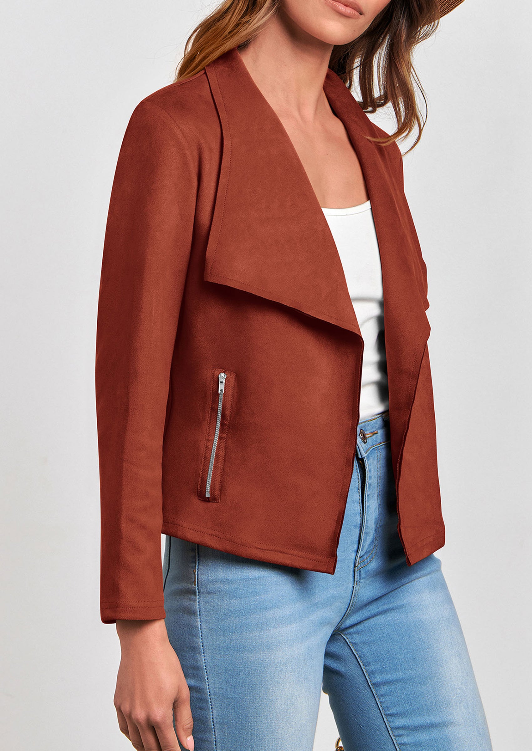 PRETTYGARDEN Women's Faux Suede Jackets Fashion Fall Clothes Long Sleeve Open Front Cropped Coat Outwear