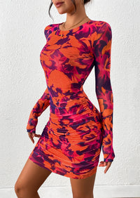 PRETTYGARDEN Women's Mini Dress Fall Trendy Tie Dye Print Long Sleeve Club Party Homecoming Casual Bodycon Dresses