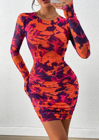 PRETTYGARDEN Women's Mini Dress Fall Trendy Tie Dye Print Long Sleeve Club Party Homecoming Casual Bodycon Dresses