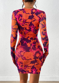 PRETTYGARDEN Women's Mini Dress Fall Trendy Tie Dye Print Long Sleeve Club Party Homecoming Casual Bodycon Dresses