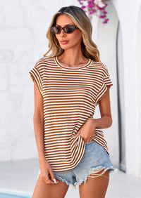 PRETTYGARDEN Women's Spring Vest Tops Cap Sleeve Striped Shirt Knit Tank Top Summer Beach Vacation Clothes PRETTYGARDEN