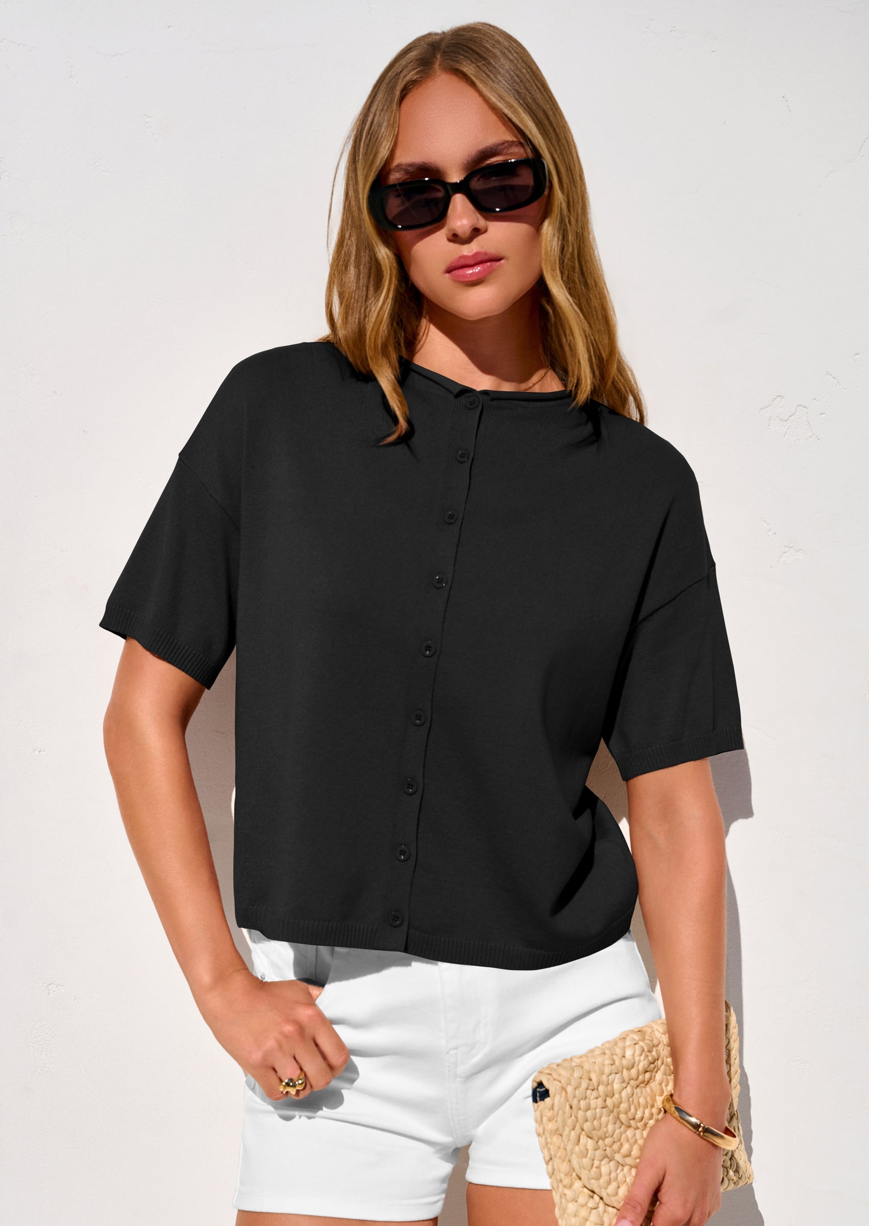PRETTYGARDEN Women Spring Short Sleeve Cardigan Sweaters Button Down Knit Shirt Blouse Dressy Casual Tops Summer Outfits PRETTYGARDEN