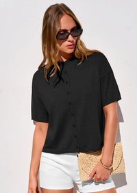 PRETTYGARDEN Women Spring Short Sleeve Cardigan Sweaters Button Down Knit Shirt Blouse Dressy Casual Tops Summer Outfits PRETTYGARDEN