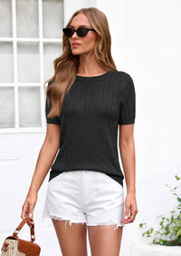 PRETTYGARDEN Women's Spring Short Sleeve Sweater Knit Going Out Tops Work Shirts Trendy Summer Business Casual Outfits