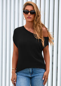 PRETTYGARDEN Womens Off The Shoulder Tops Summer Casual Short Sleeve Tunic T Shirts Lightweight Knit Sweaters PRETTYGARDEN