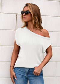 PRETTYGARDEN Womens Off The Shoulder Tops Summer Casual Short Sleeve Tunic T Shirts Lightweight Knit Sweaters PRETTYGARDEN
