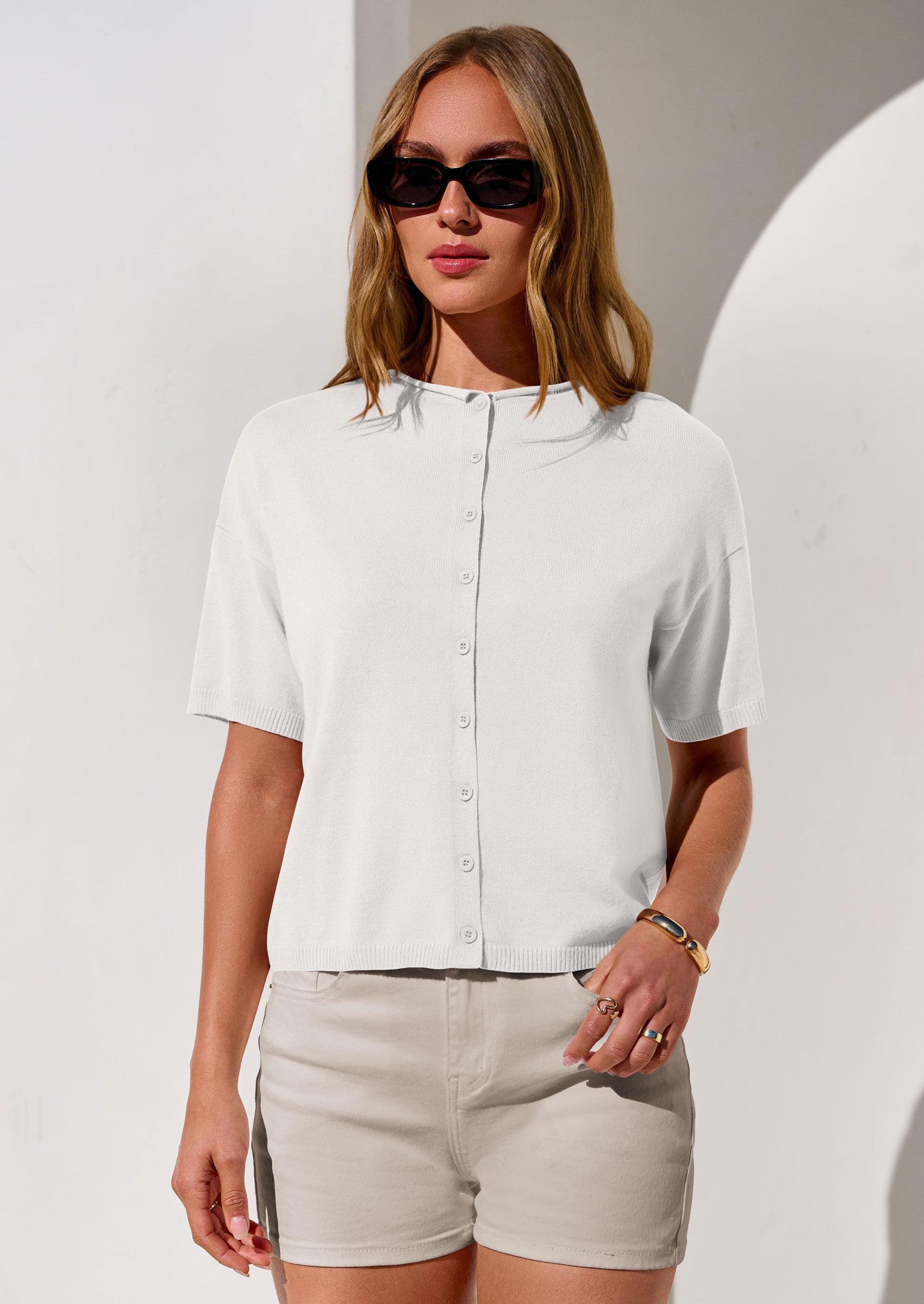 PRETTYGARDEN Women Spring Short Sleeve Cardigan Sweaters Button Down Knit Shirt Blouse Dressy Casual Tops Summer Outfits PRETTYGARDEN