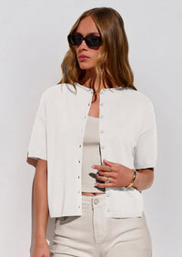 PRETTYGARDEN Women Spring Short Sleeve Cardigan Sweaters Button Down Knit Shirt Blouse Dressy Casual Tops Summer Outfits PRETTYGARDEN