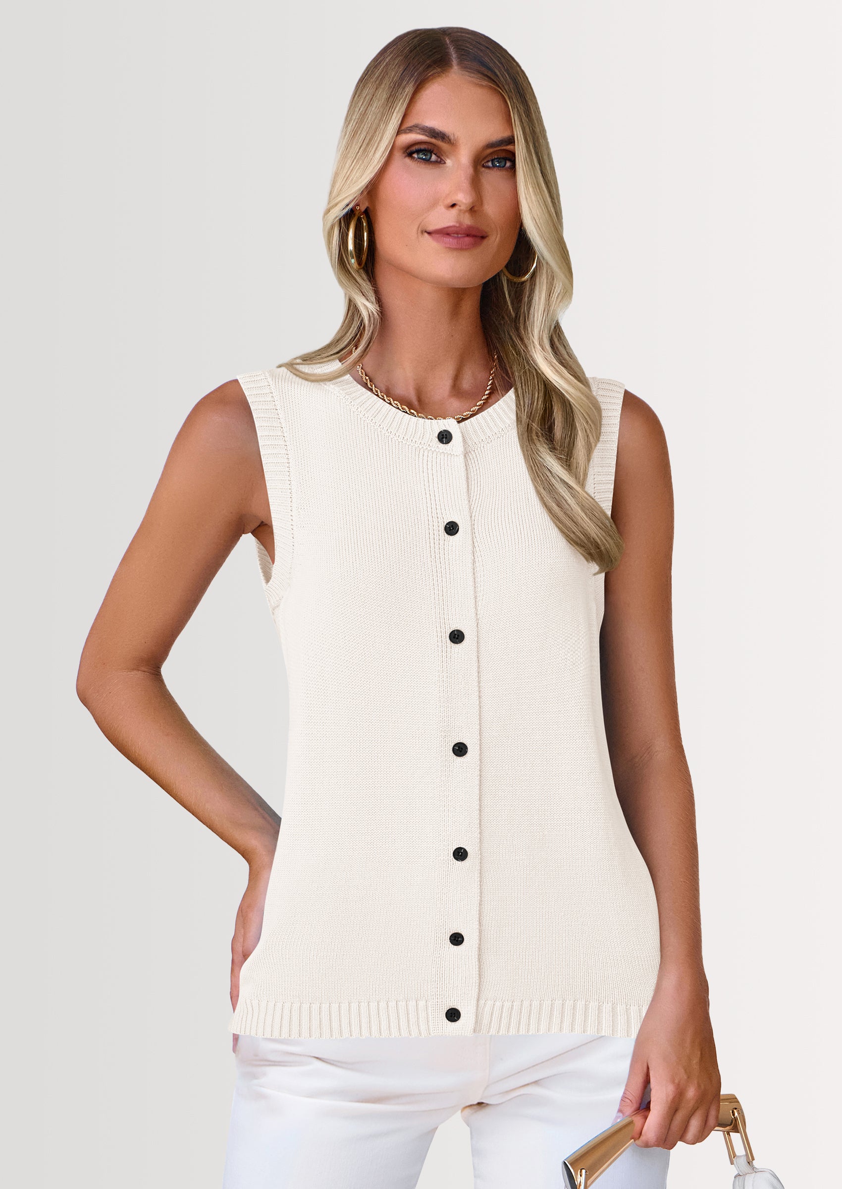 PRETTYGARDEN Sweater Vest Women Spring Summer Casual Lightweight Knit Sleeveless Button Down Tank Tops Trendy Clothes