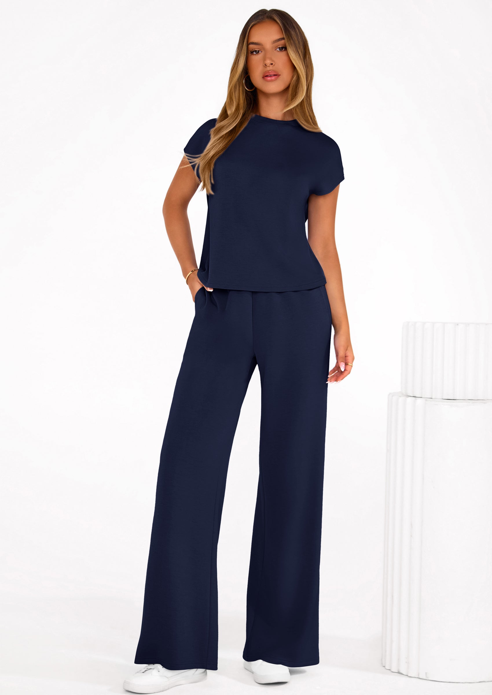 PRETTYGARDEN Womens 2 Piece Outfits Casual Cap Sleeve Lounge Set Summer Tracksuits Matching Sets Beach Fashion Travel Clothes PRETTYGARDEN