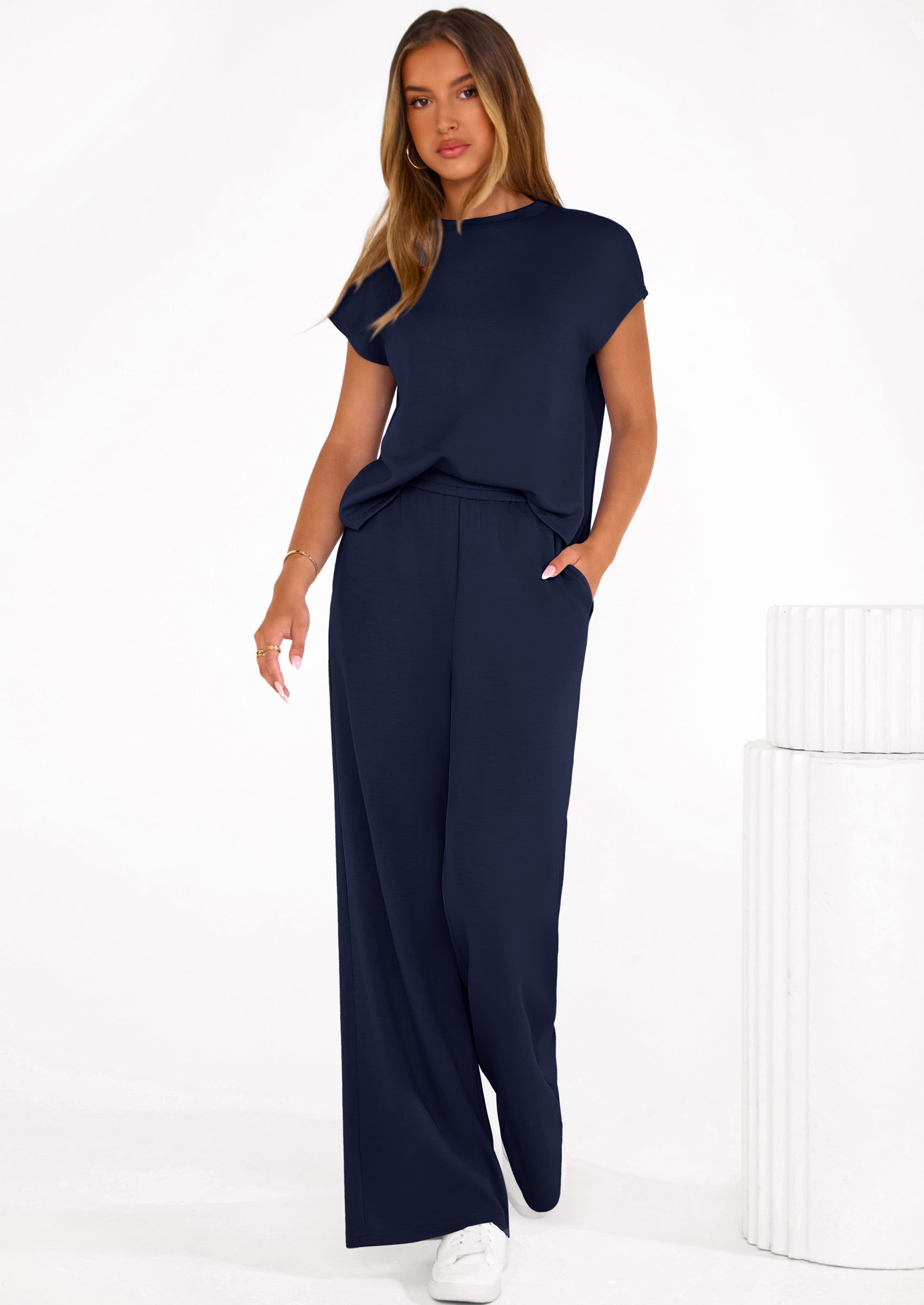 PRETTYGARDEN Womens 2 Piece Outfits Casual Cap Sleeve Lounge Set Summer Tracksuits Matching Sets Beach Fashion Travel Clothes PRETTYGARDEN