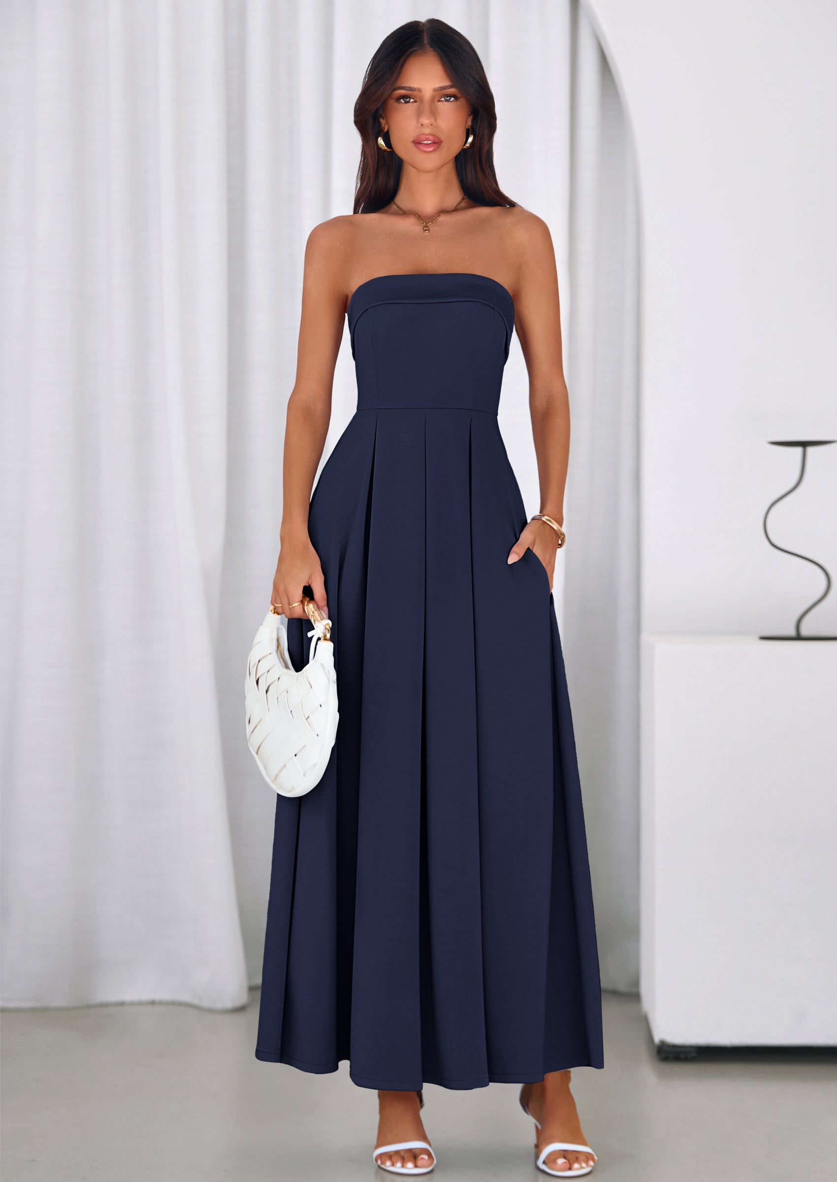 PRETTYGARDEN Cocktail Dresses for Women Summer Formal Elegant Tube Top Strapless Spring Wedding Guest Party Midi Dress PRETTYGARDEN