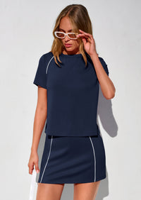 PRETTYGARDEN Women's Summer 2 Piece Skirt Sets Short Sleeve Shirts Tops Skorts Matching Workout Clothes Travel Outfits PRETTYGARDEN