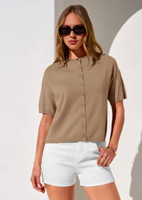 PRETTYGARDEN Women Spring Short Sleeve Cardigan Sweaters Button Down Knit Shirt Blouse Dressy Casual Tops Summer Outfits PRETTYGARDEN