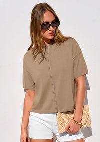 PRETTYGARDEN Women Spring Short Sleeve Cardigan Sweaters Button Down Knit Shirt Blouse Dressy Casual Tops Summer Outfits PRETTYGARDEN