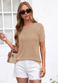 PRETTYGARDEN Women's Spring Short Sleeve Sweater Knit Going Out Tops Work Shirts Trendy Summer Business Casual Outfits