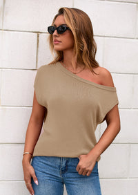 PRETTYGARDEN Womens Off The Shoulder Tops Summer Casual Short Sleeve Tunic T Shirts Lightweight Knit Sweaters PRETTYGARDEN